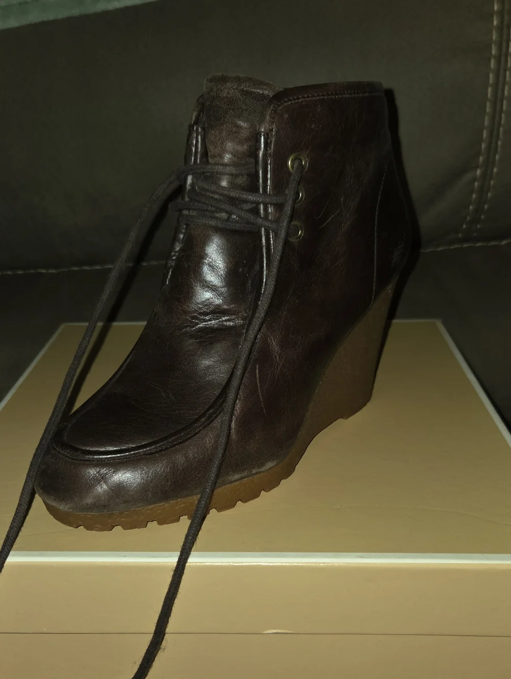 Michael Kors Dark Brown Leather Lace-Up Wedge Bootie